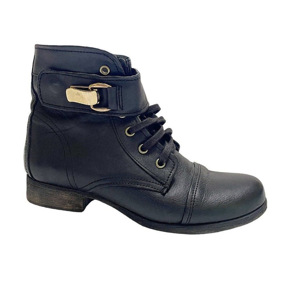 Steve Madden Tennasee Lace Up Leather Boot Black Women Size 8 M